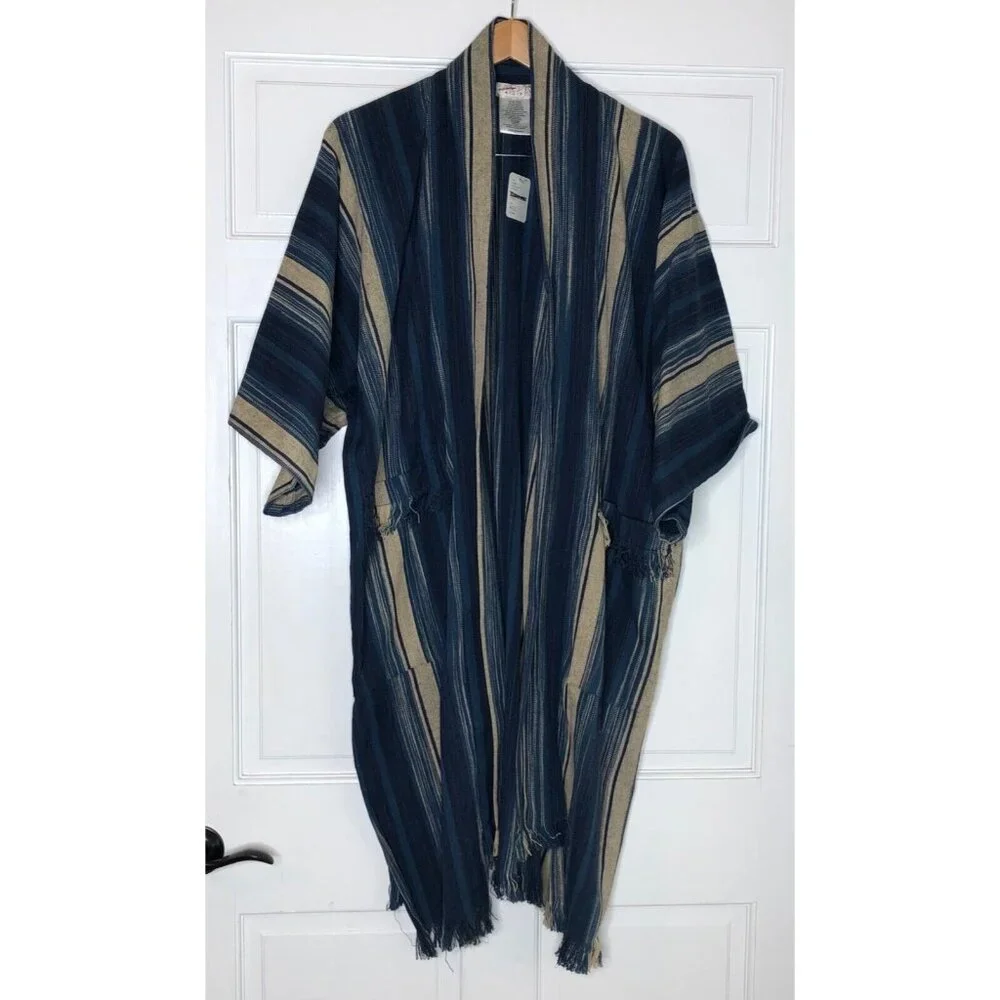 Free People Odyssey Indigo Blue Stripe Kimono One Size S M L - Picture 5 of 7